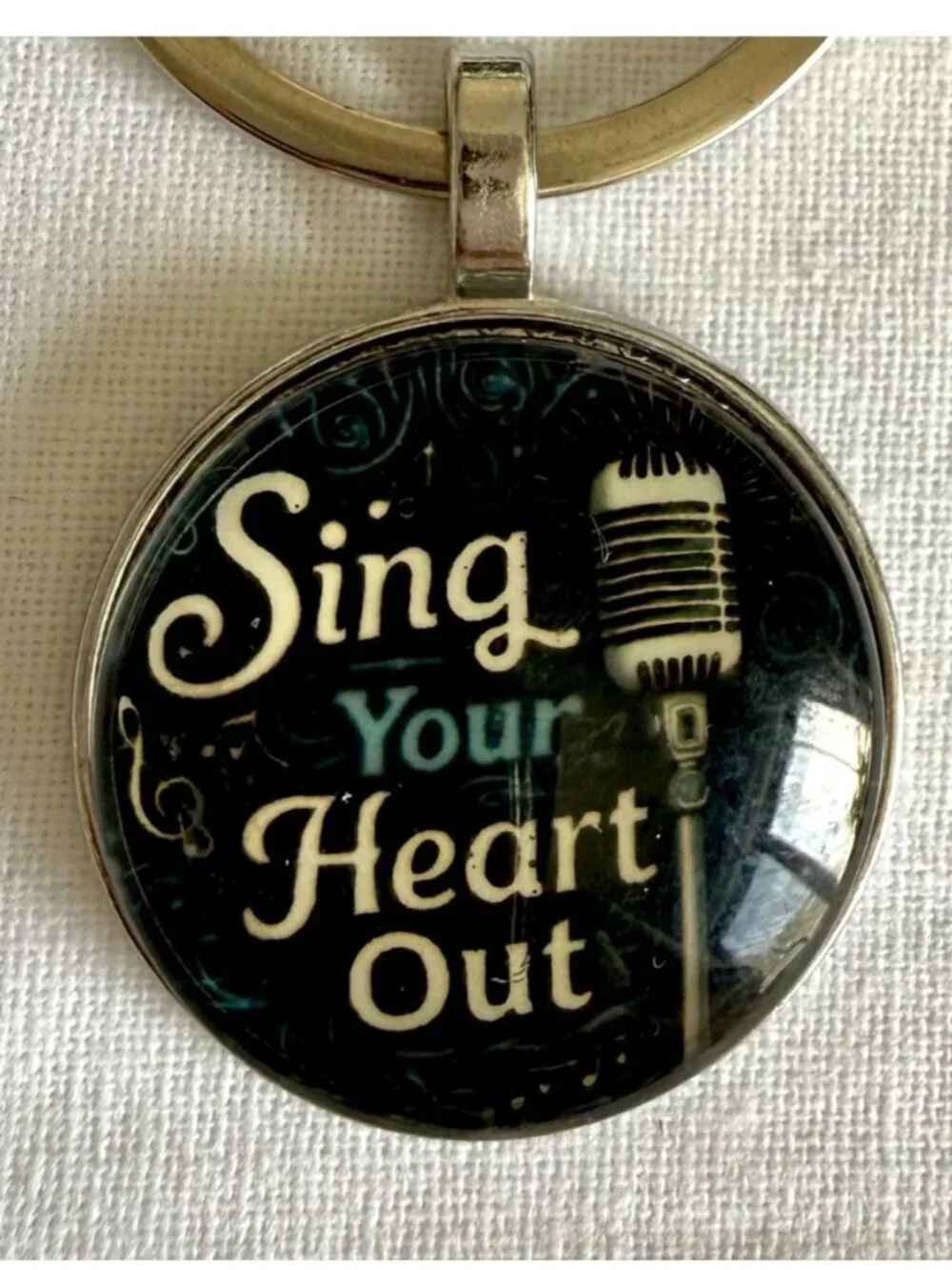 Sing Your Heart Out Music Keychain 2 inch Microphone Glass Cabochon New